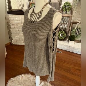 Daytrip Cold Shoulder Sweater with Lace Up Sleeves